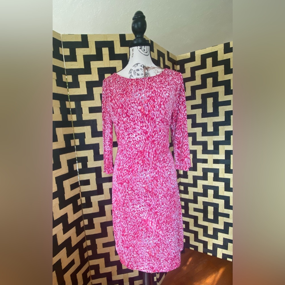 Reddish Pink Patterned Shift Dress